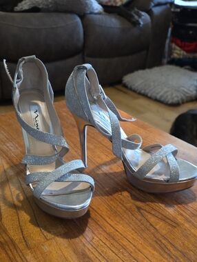 Nina Silver Glitter Strappy High Heel Sandals
